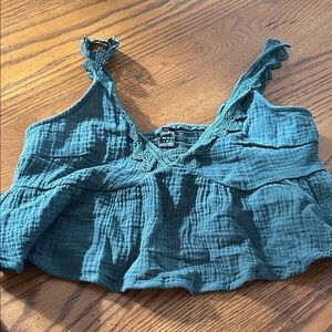 SHEIN Teal Lace Trim Crop Top